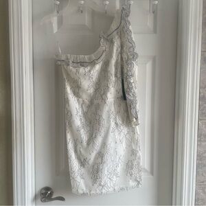 Lulu's Friller Queen White Lace One-Shoulder Ruffled Mini Dress